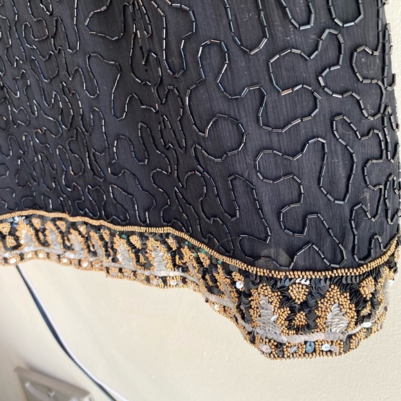 Vintage Beaded Cocktail Dress, 100% Black Silk, Beads & Sequins,by L Kazar,NY,2X - Picture 9 of 14